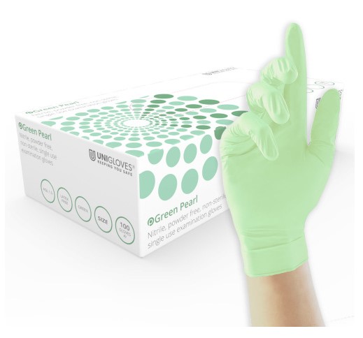Green Pearl Nitrile Powder Free Gloves Size Large PK 100